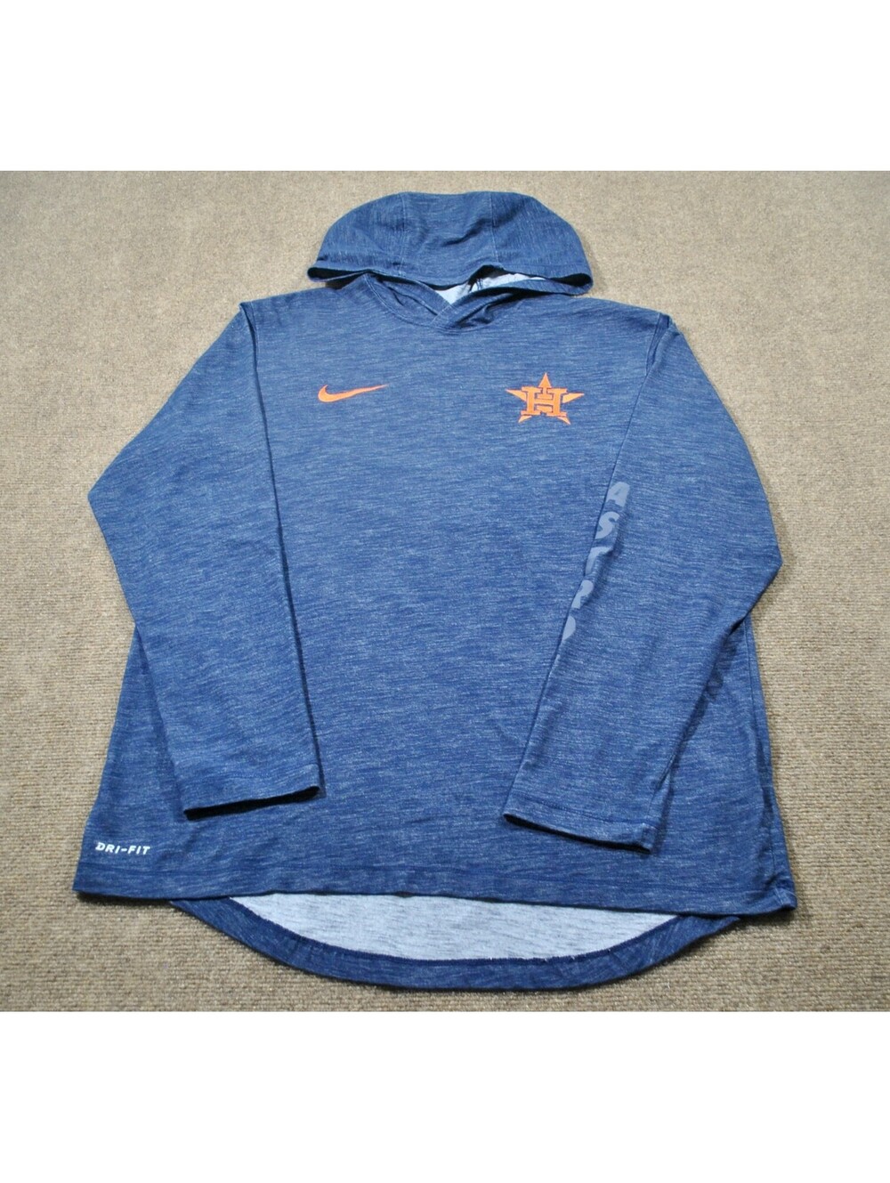 Houston Astros Nike MLB Baseball Blue Dri Fit Sweatshirt Shirt Hood Size Medium